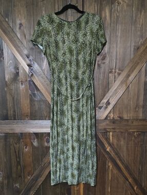 Vintage Olive Green Printed Maxi Dress